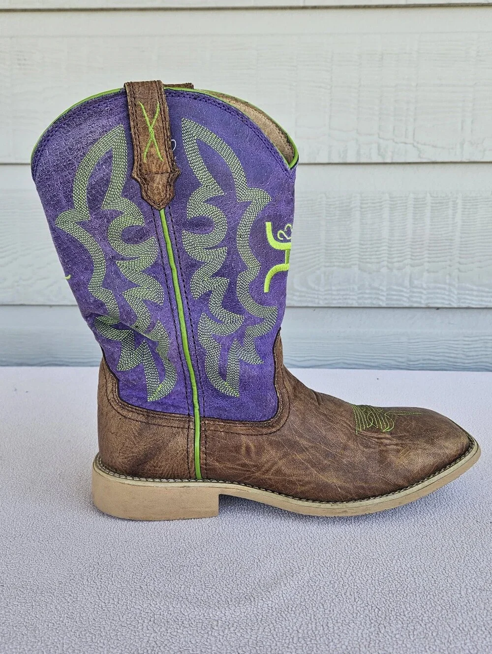 Twisted X Cowkid's Hooey Western Boot Youth SZ 4 Brown Purple Western Rodeo